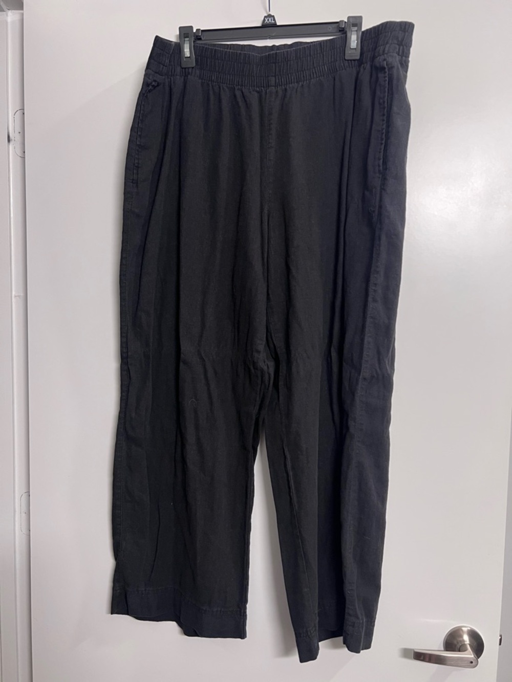 Black Linen Blend Wide Leg High Rise Pants